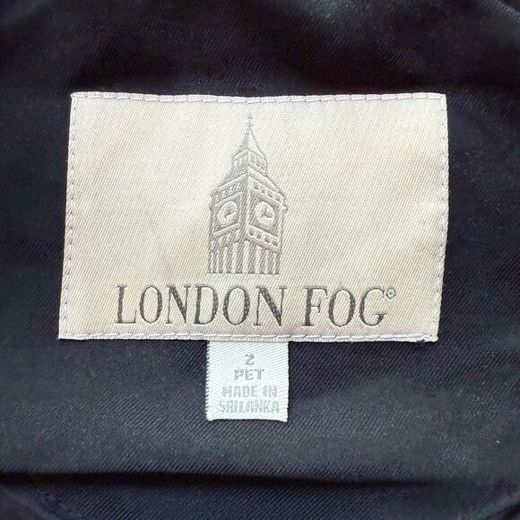 VTG 90s London Fog Trench Coat Womens 2 Petite Black Preppy Minimalist Long - Picture 3 of 8